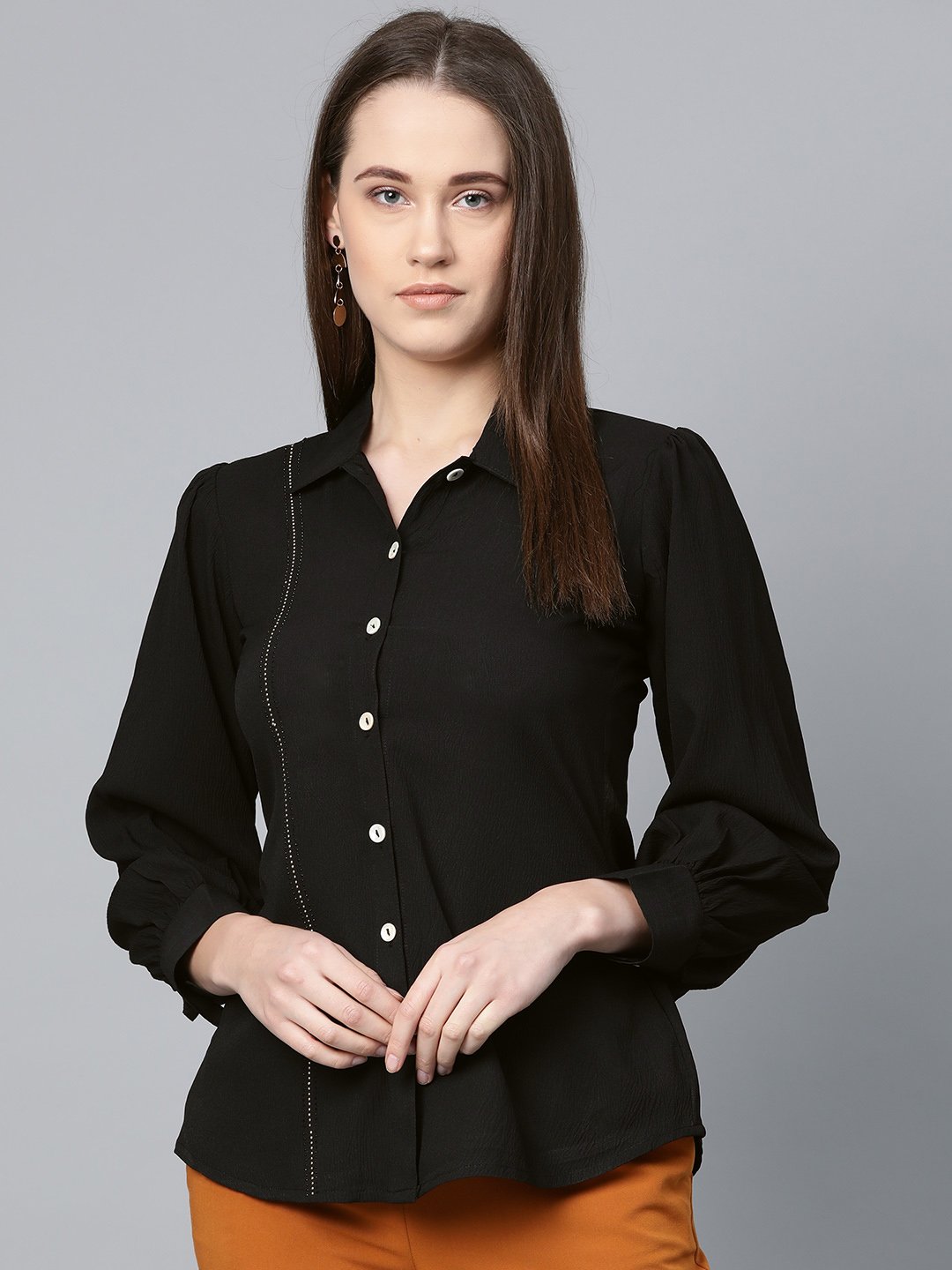 Jompers Women Black Regular Fit Crinkled Effect Casual Shirt - Distacart