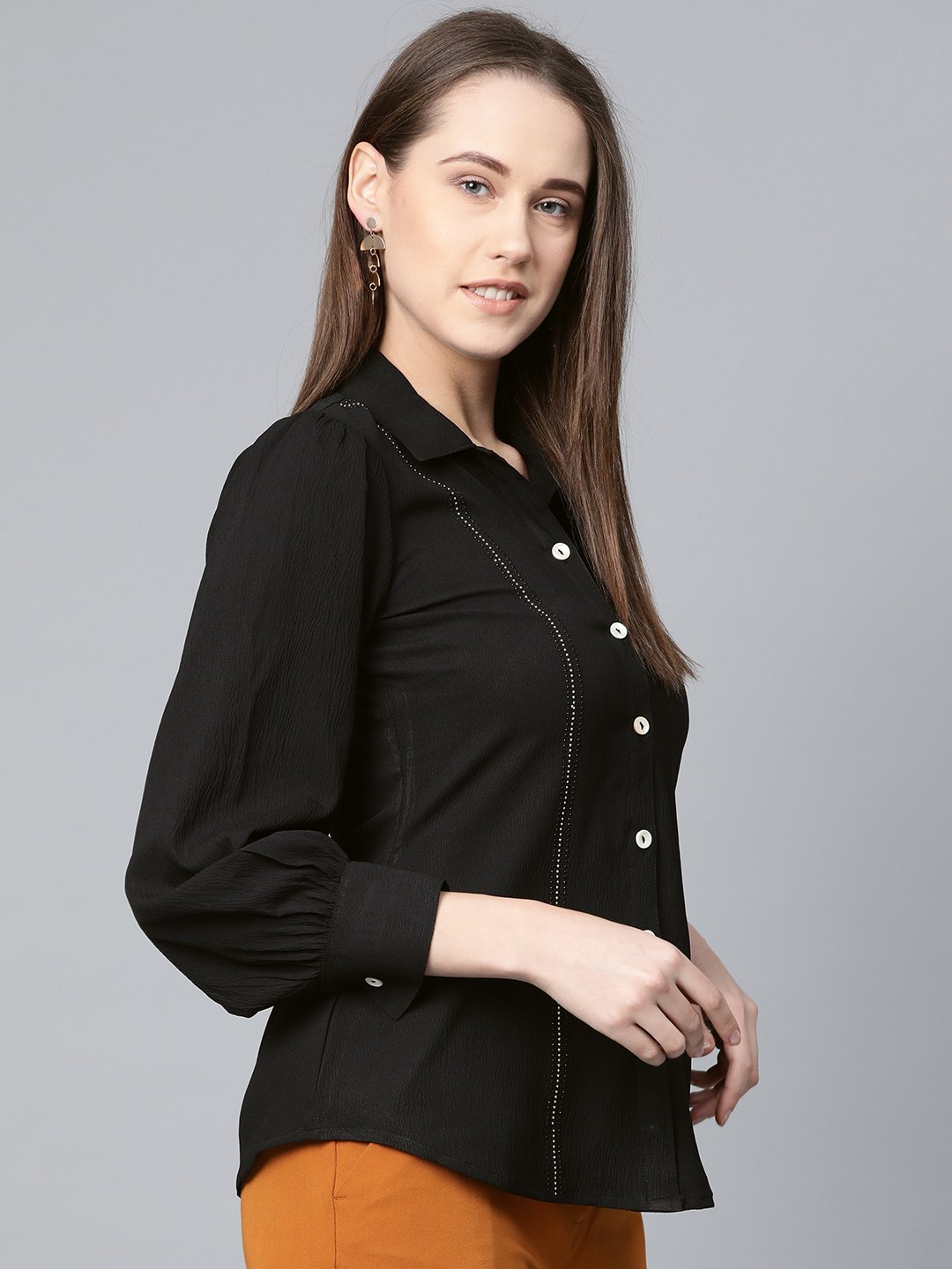Jompers Women Black Regular Fit Crinkled Effect Casual Shirt - Distacart