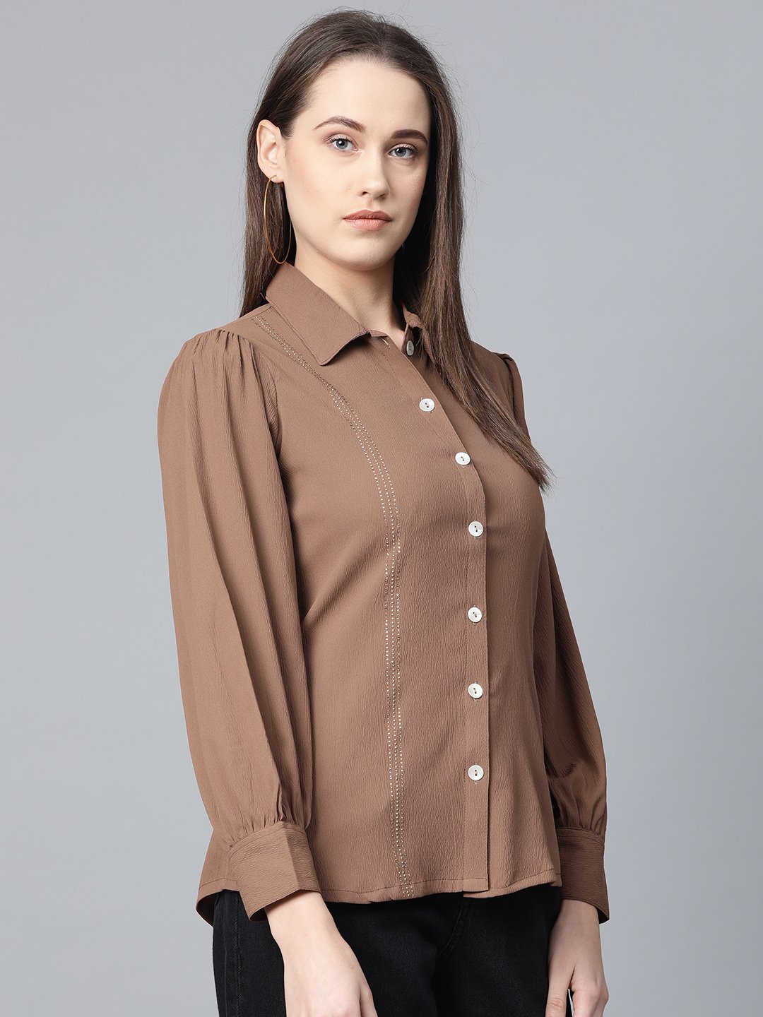 Jompers Women Brown Regular Fit Crinkled Effect Casual Shirt - Distacart