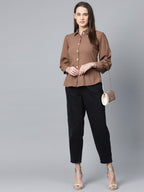 Jompers Women Brown Regular Fit Crinkled Effect Casual Shirt - Distacart