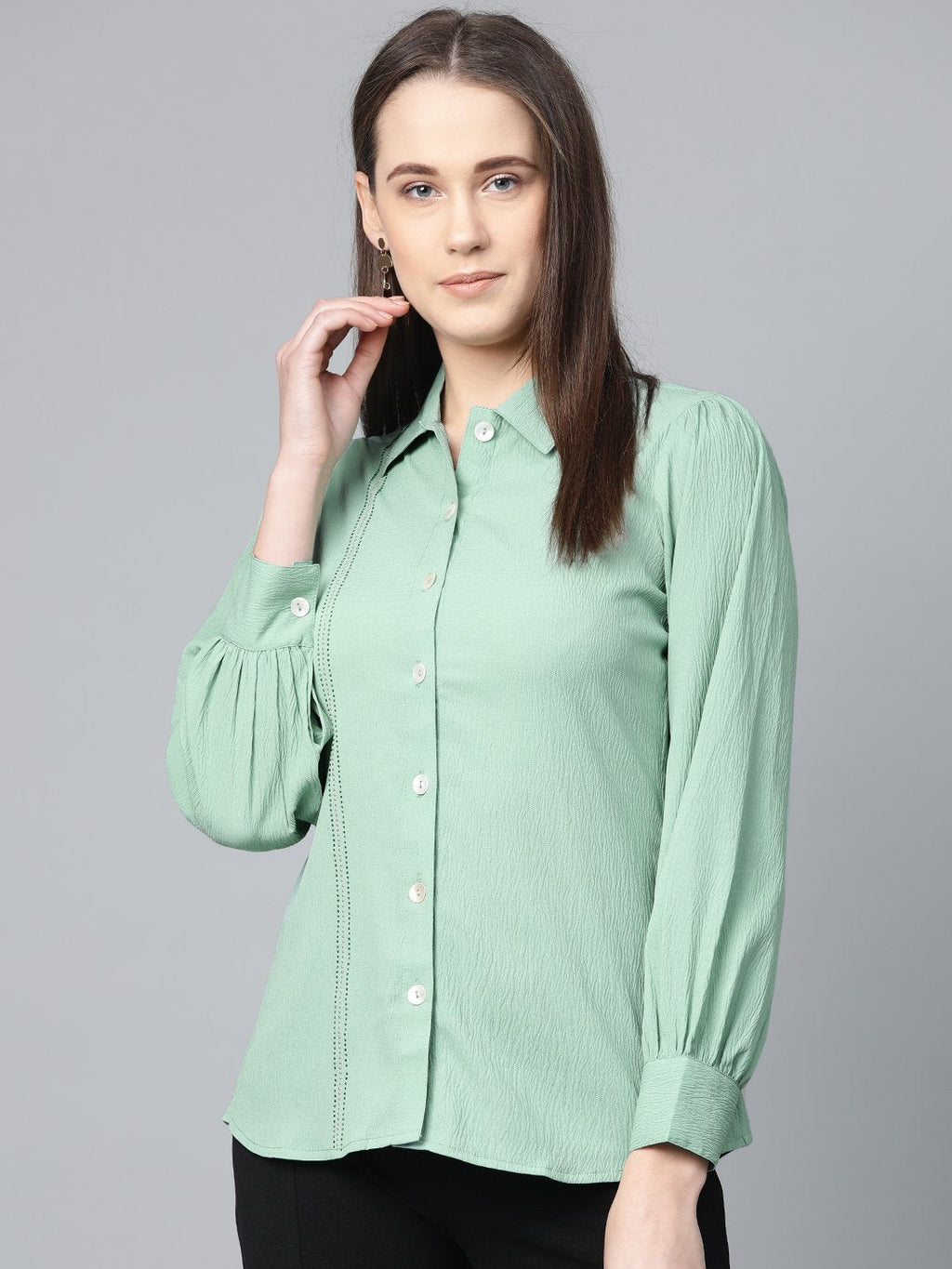 Jompers Women Green Regular Fit Crinkled Effect Casual Shirt - Distacart