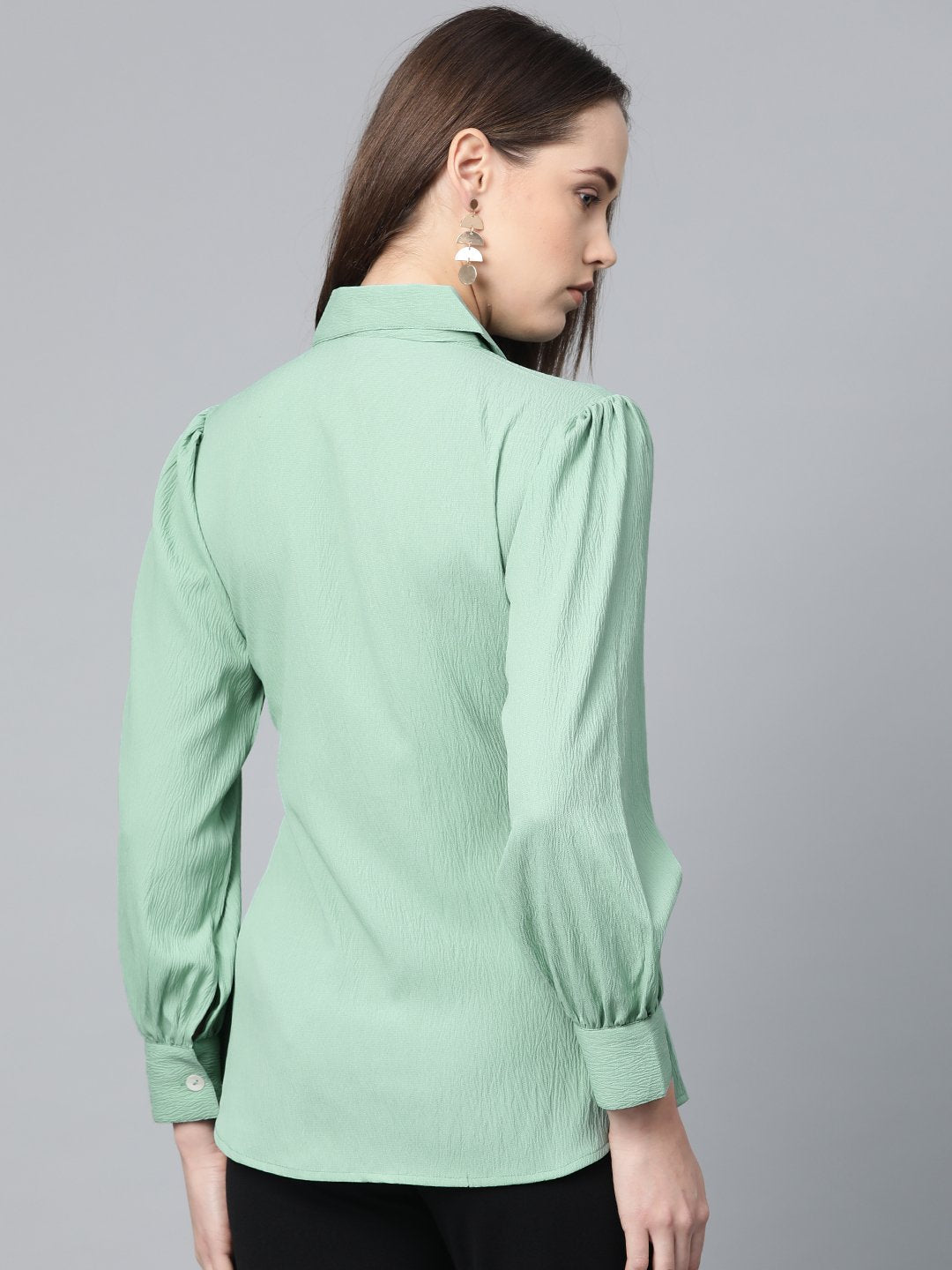 Jompers Women Green Regular Fit Crinkled Effect Casual Shirt - Distacart