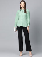 Jompers Women Green Regular Fit Crinkled Effect Casual Shirt - Distacart