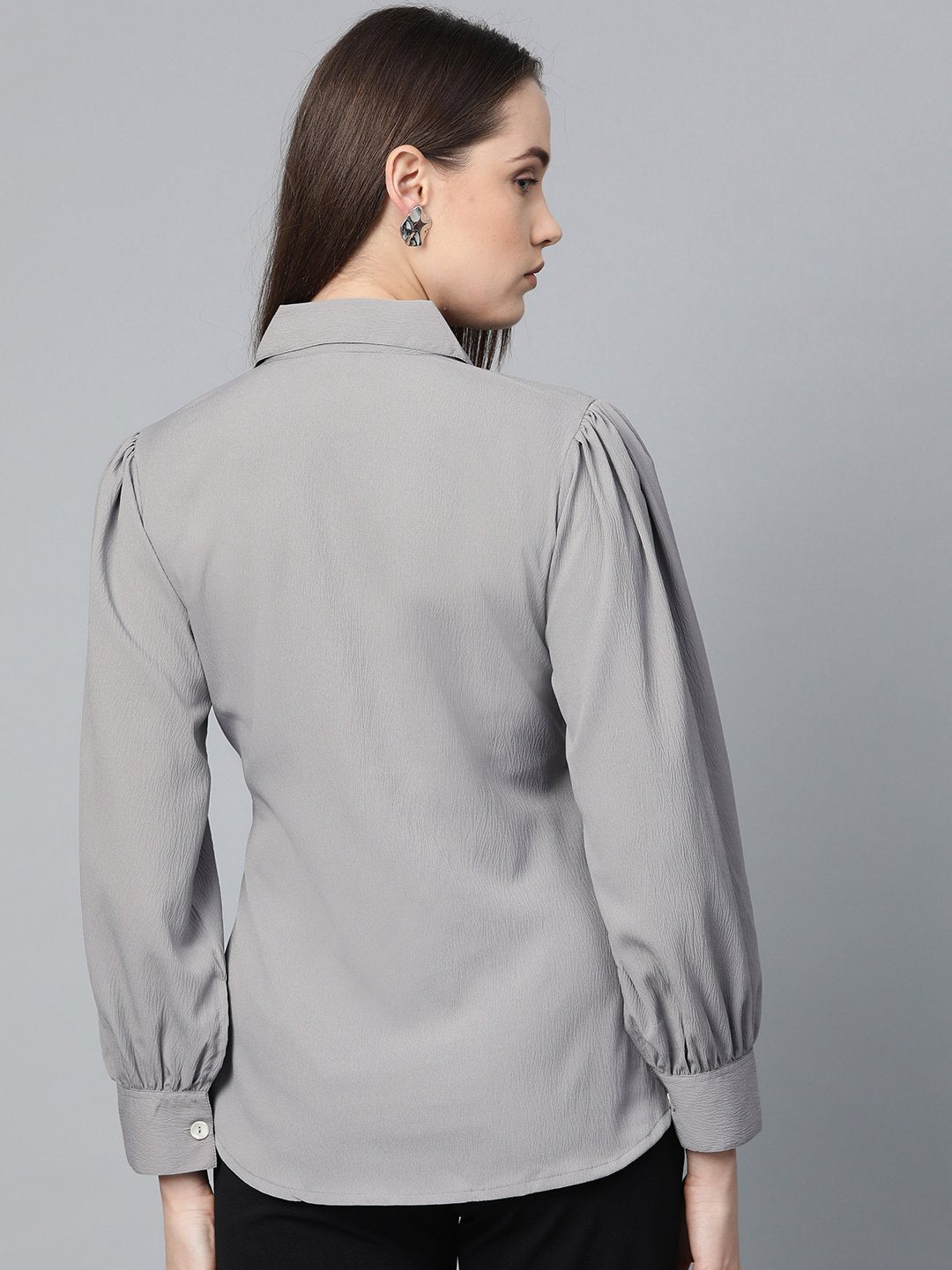 Jompers Women Grey Regular Fit Crinkled Effect Casual Shirt - Distacart