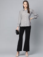 Jompers Women Grey Regular Fit Crinkled Effect Casual Shirt - Distacart