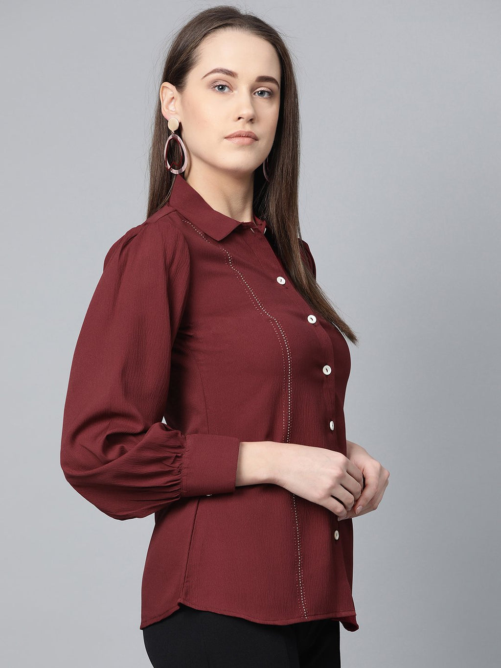 Jompers Women Maroon Regular Fit Crinkled Effect Casual Shirt - Distacart