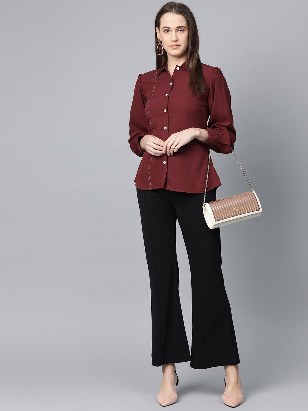 Jompers Women Maroon Regular Fit Crinkled Effect Casual Shirt - Distacart