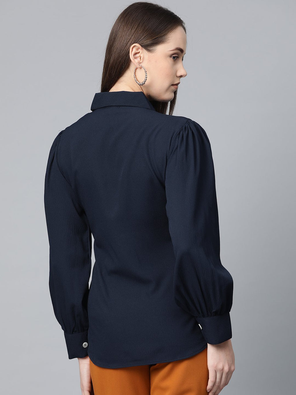 Jompers Women Navy Blue Regular Fit Crinkled Effect Casual Shirt - Distacart