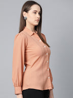 Jompers Women Peach Regular Fit Crinkled Effect Casual Shirt - Distacart