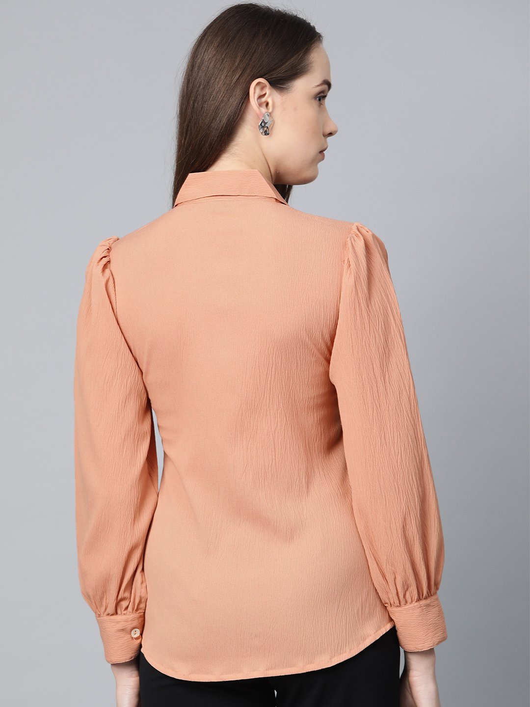 Jompers Women Peach Regular Fit Crinkled Effect Casual Shirt - Distacart