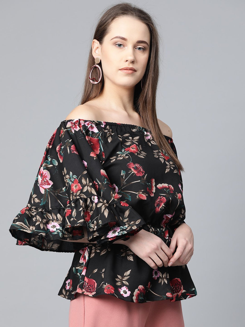 Jompers Women Black Printed Bardot Top - Distacart