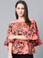 Jompers Women Pink Printed Bardot Top - Distacart