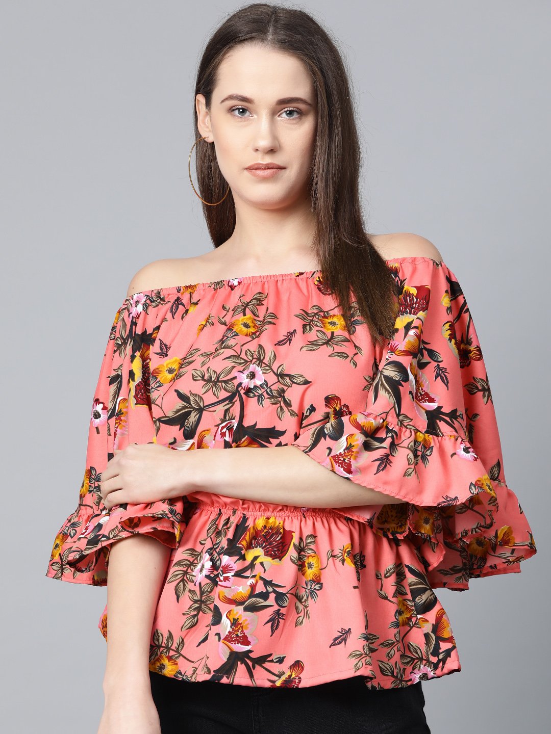 Jompers Women Pink Printed Bardot Top - Distacart
