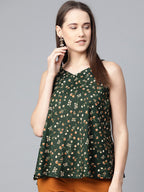 Jompers Women Green & Brown Printed A-Line Top - Distacart