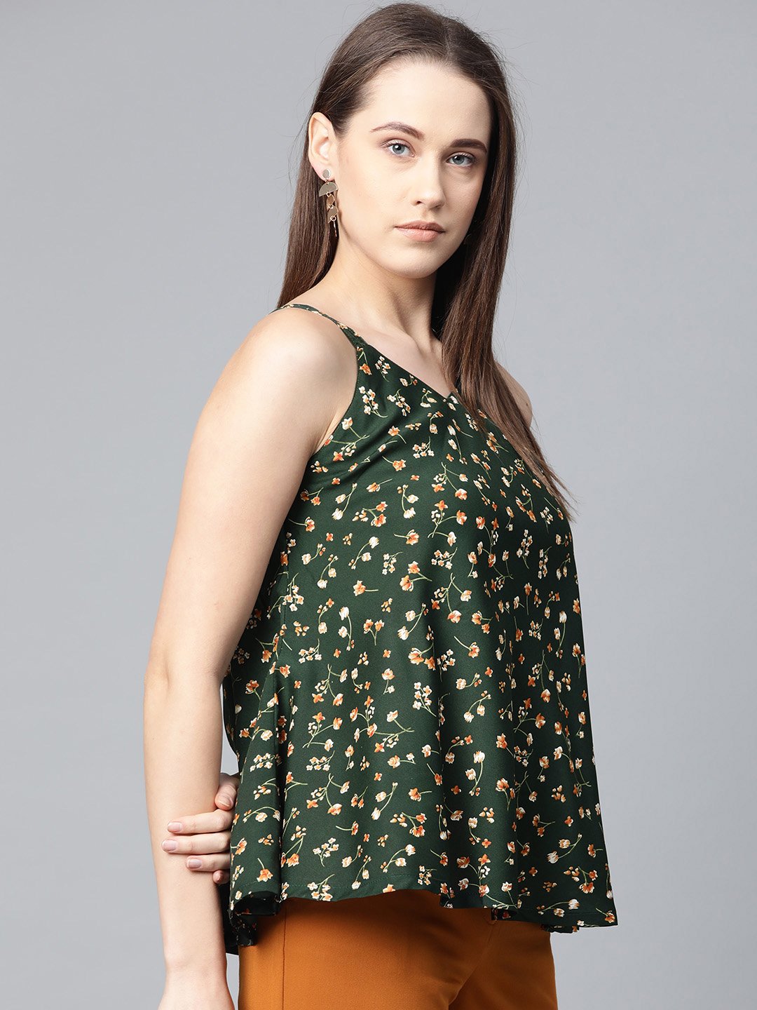 Jompers Women Green & Brown Printed A-Line Top - Distacart