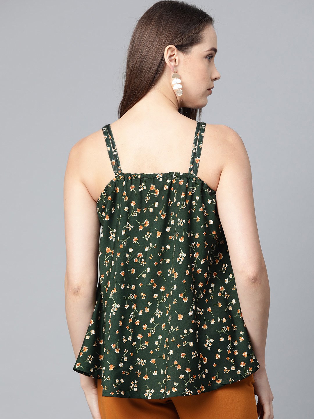 Jompers Women Green & Brown Printed A-Line Top - Distacart