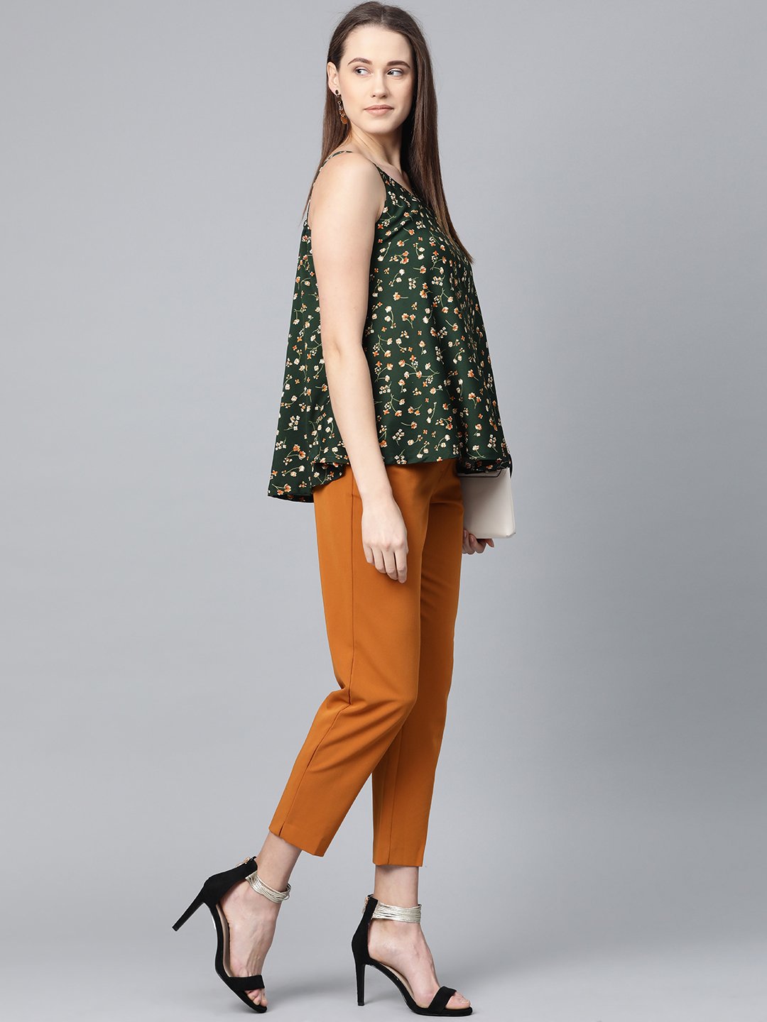 Jompers Women Green & Brown Printed A-Line Top - Distacart