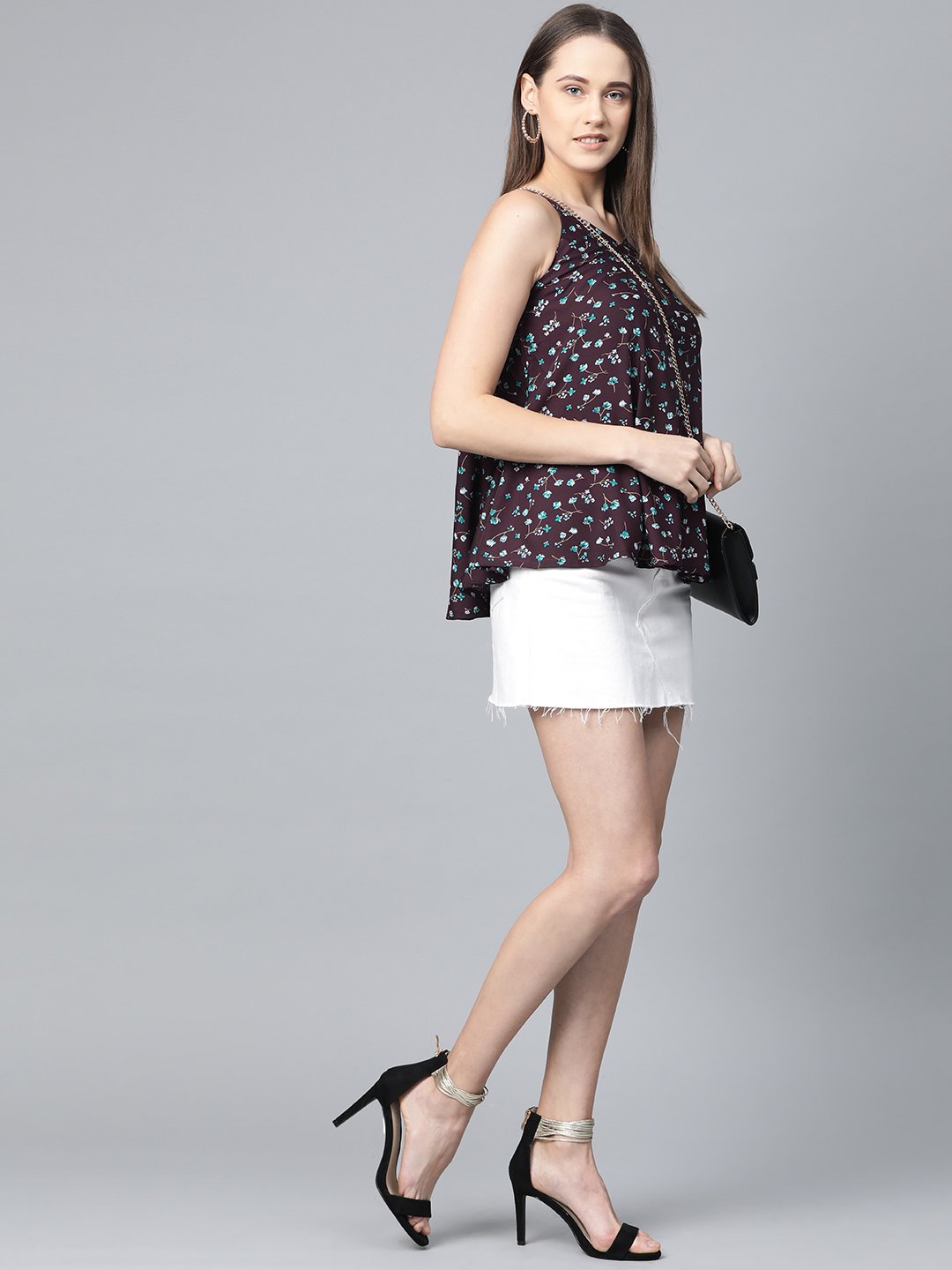 Jompers Women Purple & Blue Printed A-Line Top - Distacart