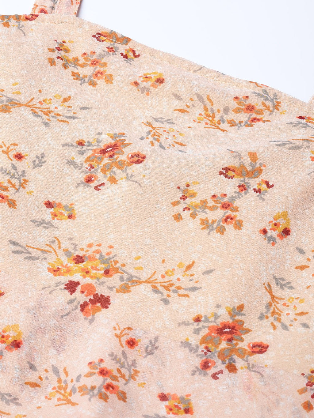 Jompers Women Peach-Coloured & Grey Printed Tiered Top - Distacart