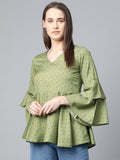 Jompers Women Green & Black Printed A-Line Top - Distacart