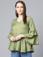Jompers Women Green & Black Printed A-Line Top - Distacart