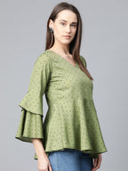 Jompers Women Green & Black Printed A-Line Top - Distacart