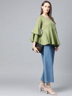 Jompers Women Green & Black Printed A-Line Top - Distacart