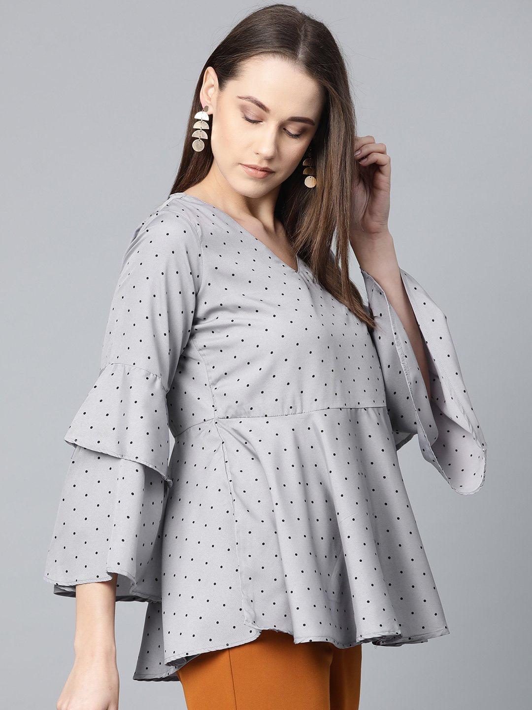 Jompers Women Grey & Black Printed A-Line Top - Distacart