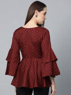 Jompers Women Maroon & White Printed A-Line Top - Distacart