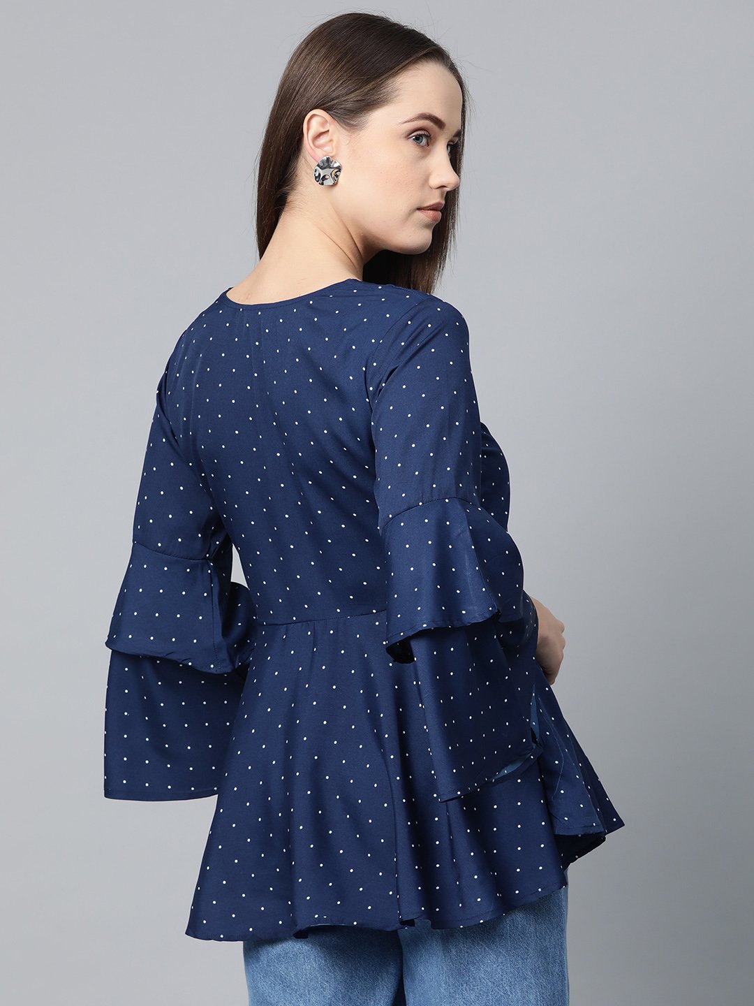 Jompers Women Navy Blue & White Printed A-Line Top - Distacart