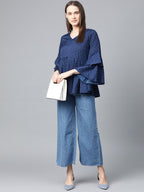 Jompers Women Navy Blue & White Printed A-Line Top - Distacart