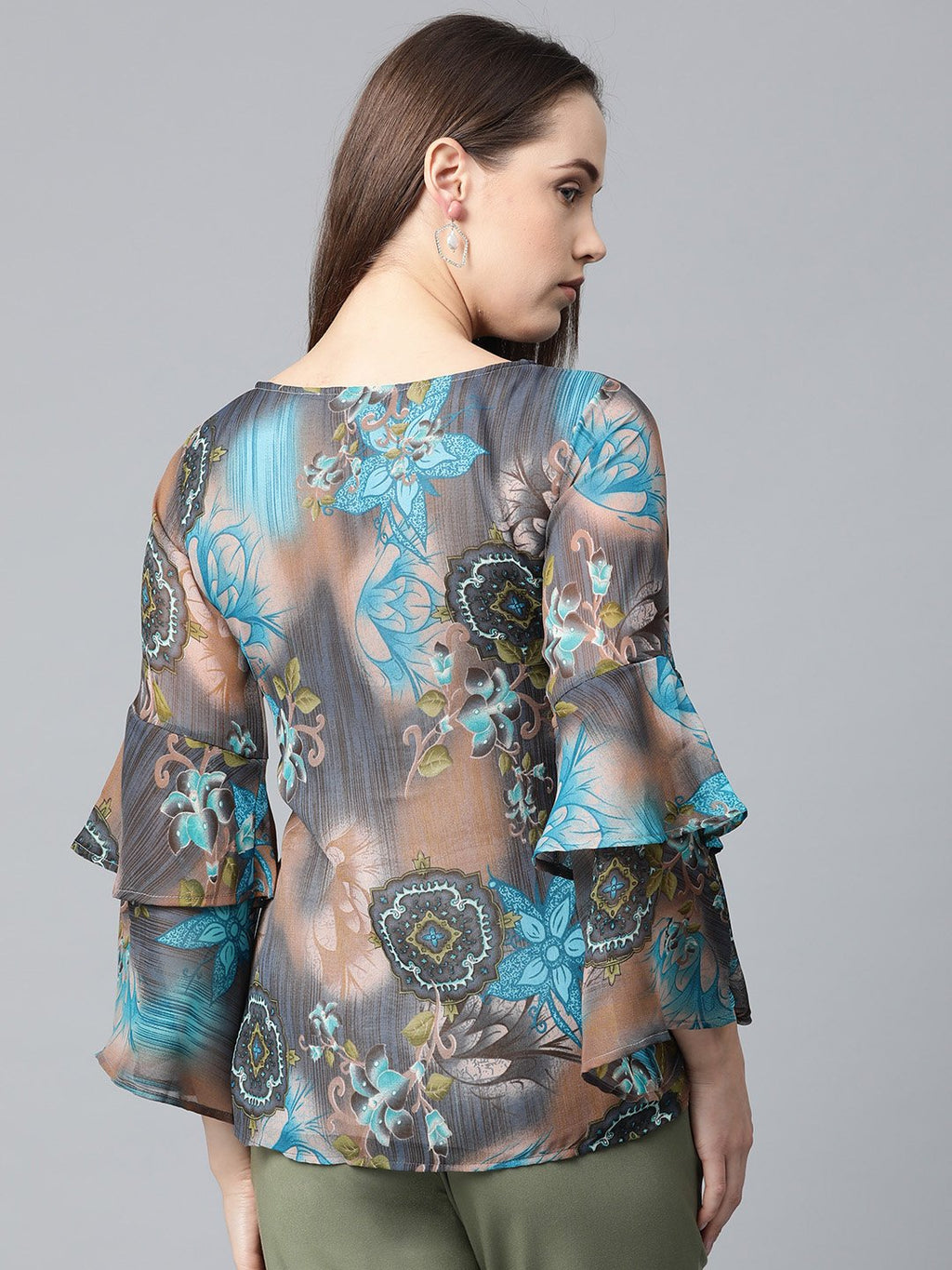Jompers Women Grey & Blue Printed Top - Distacart