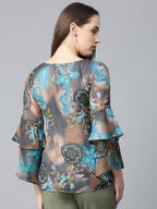 Jompers Women Grey & Blue Printed Top - Distacart