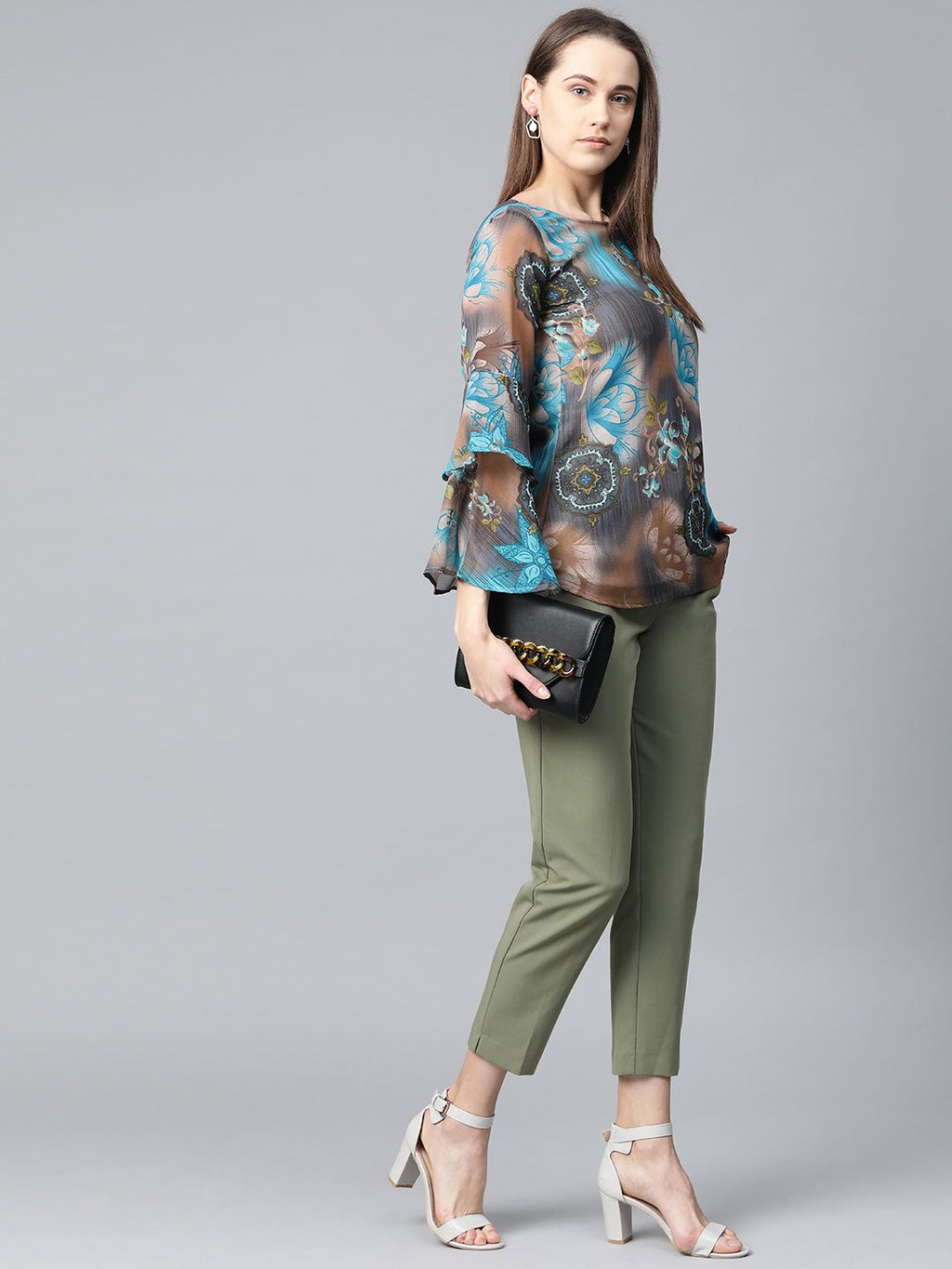 Jompers Women Grey & Blue Printed Top - Distacart