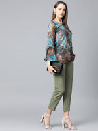 Jompers Women Grey & Blue Printed Top - Distacart