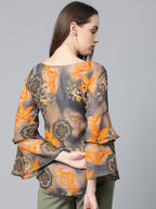 Jompers Women Grey & Mustard Printed Top - Distacart