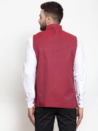 Jompers Men Maroon Woven Design Nehru Jacket - Distacart