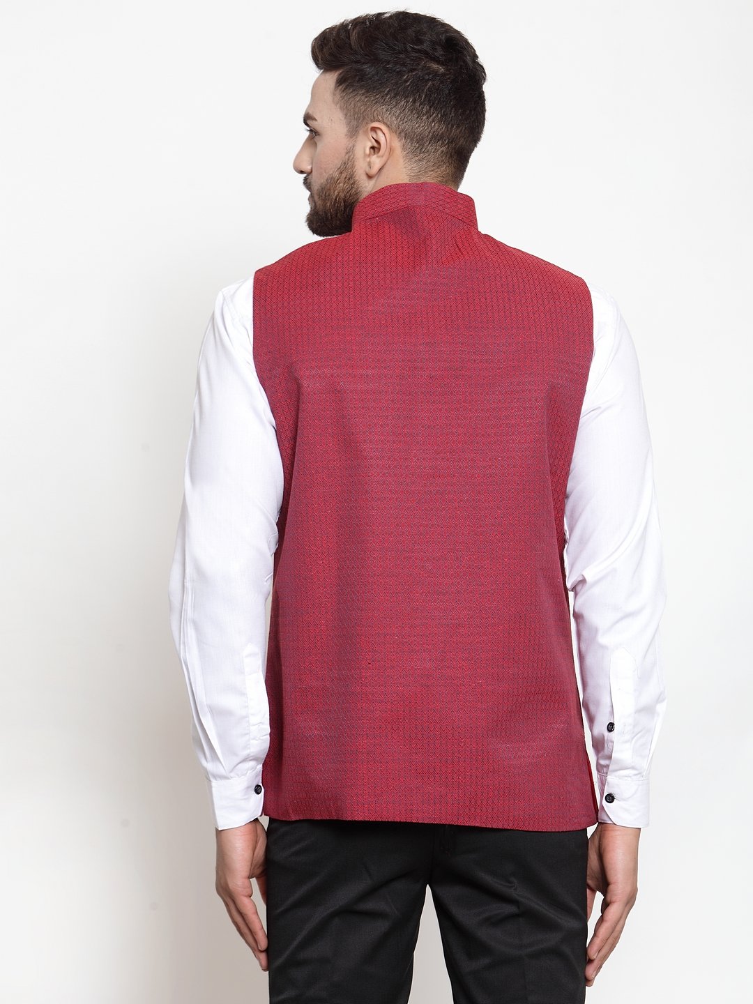 Jompers Men Maroon Woven Design Nehru Jacket - Distacart