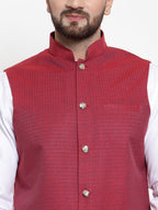 Jompers Men Maroon Woven Design Nehru Jacket - Distacart