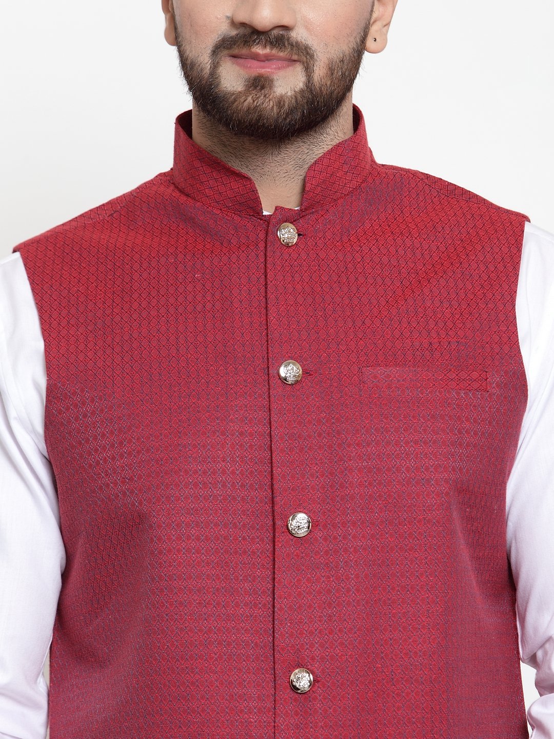 Jompers Men Maroon Woven Design Nehru Jacket - Distacart