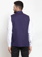 Jompers Men Navy-Blue Woven Design Nehru Jacket - Distacart