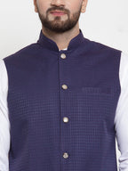Jompers Men Navy-Blue Woven Design Nehru Jacket - Distacart