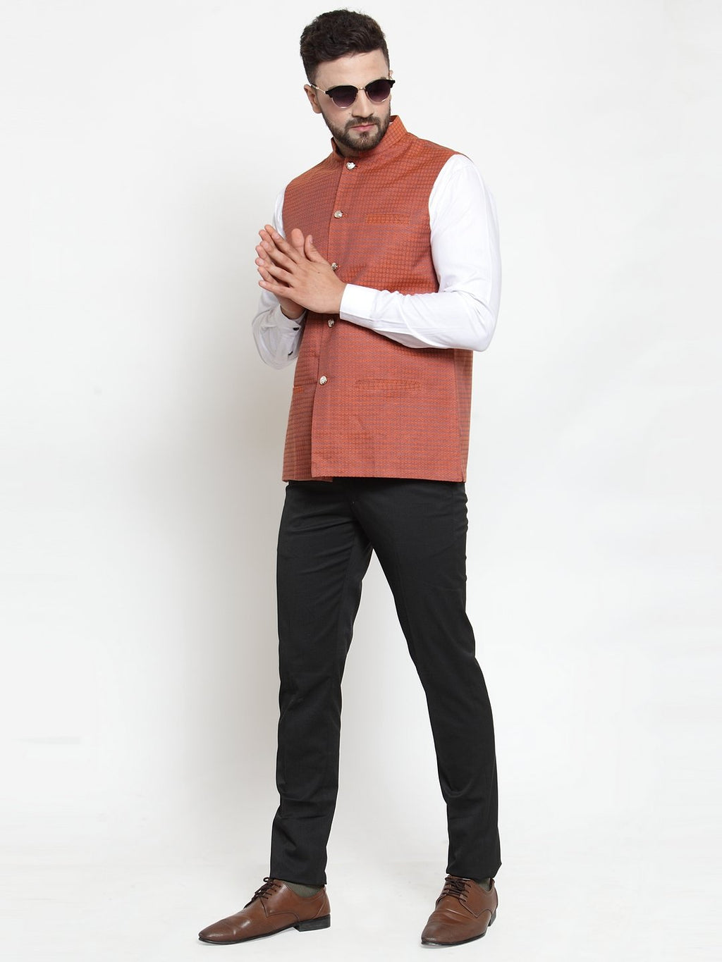 Jompers Men Orange Woven Design Nehru Jacket - Distacart