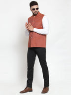 Jompers Men Orange Woven Design Nehru Jacket - Distacart
