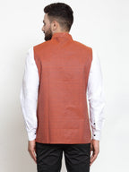 Jompers Men Orange Woven Design Nehru Jacket - Distacart