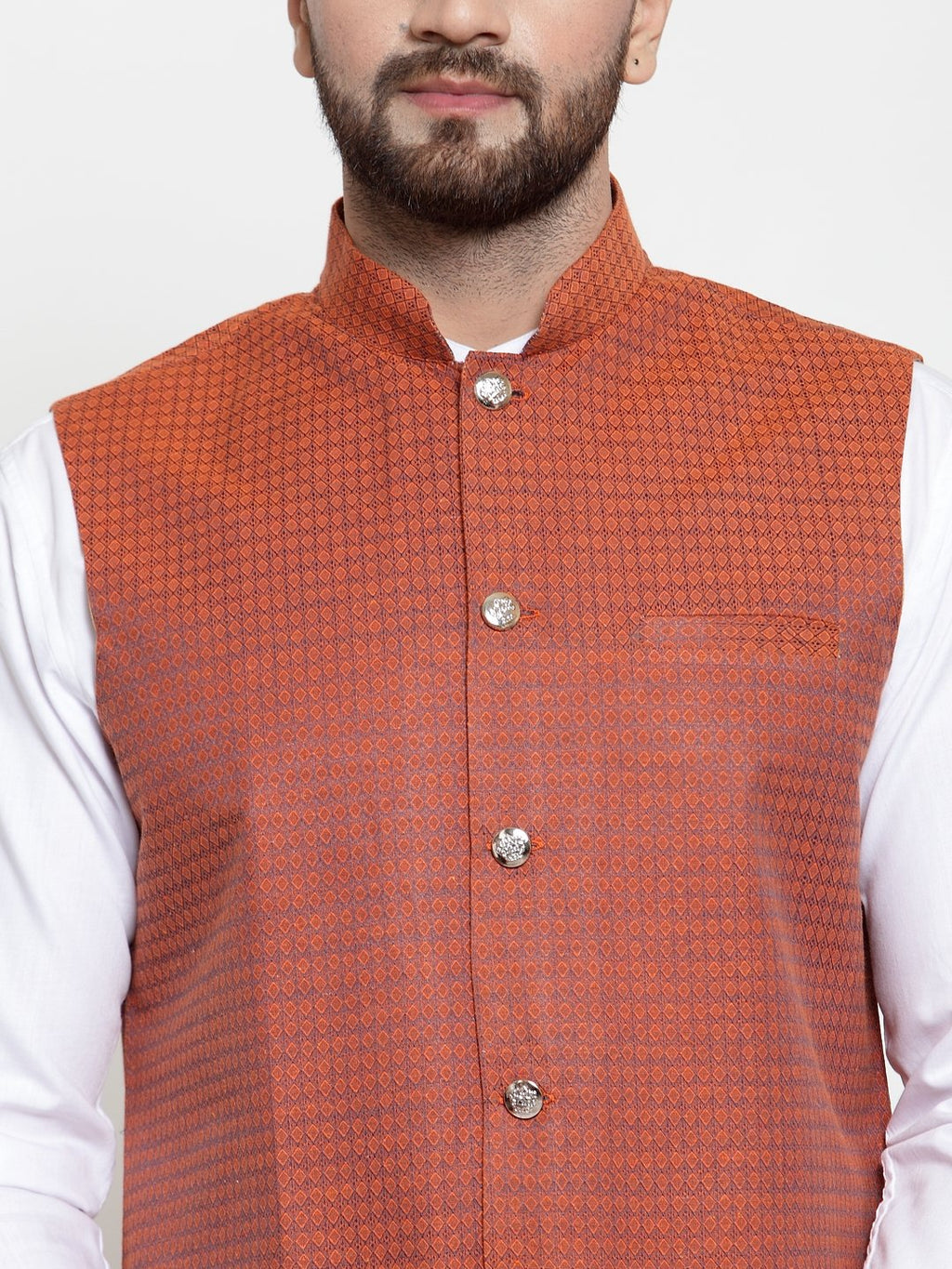 Jompers Men Orange Woven Design Nehru Jacket - Distacart
