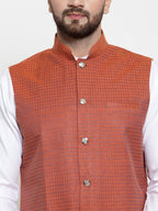 Jompers Men Orange Woven Design Nehru Jacket - Distacart