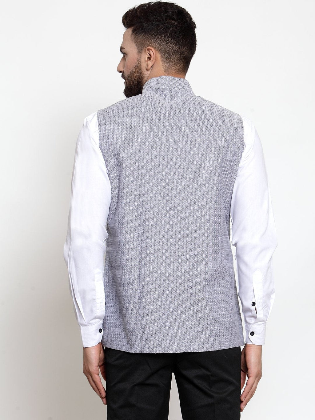 Jompers Men Steel-Blue Woven Design Nehru Jacket - Distacart