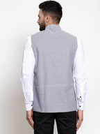 Jompers Men Steel-Blue Woven Design Nehru Jacket - Distacart