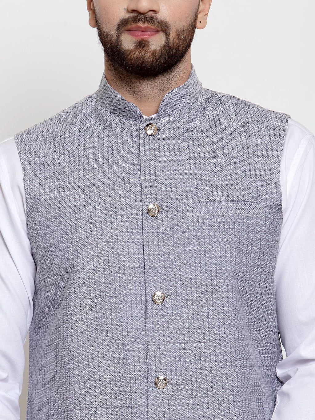 Jompers Men Steel-Blue Woven Design Nehru Jacket - Distacart
